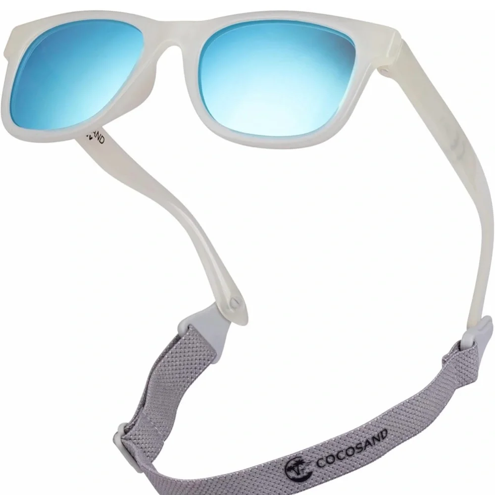White and Blue Sporty Sunglasses with Reflective Lenses